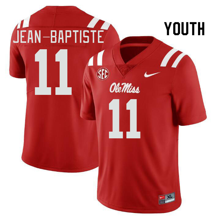Youth #11 Jeremiah Jean-Baptiste Ole Miss Rebels College Football Jerseys Stitched Sale-Red